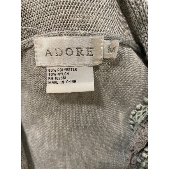 Adore‎ Boho Gray Lace Crochet Edge Ruffle Draped Open Sleeveless Cardigan Sz M - Picture 5 of 7